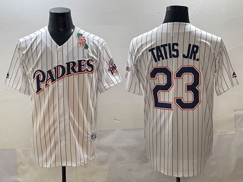 Men 2025 San Diego Padres #23 Tatis jr White Stripe Throwback Game Nike MLB Jersey style 5